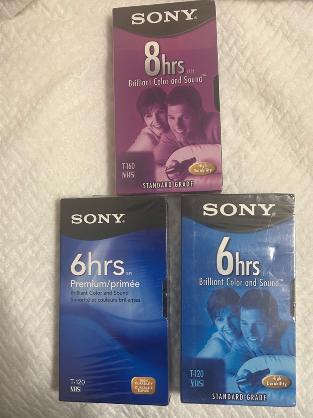 3 New  SEALED Sony Blank VHS VCR Tapes-T-120VR, T-120VL/WA and T-160VL/WA
